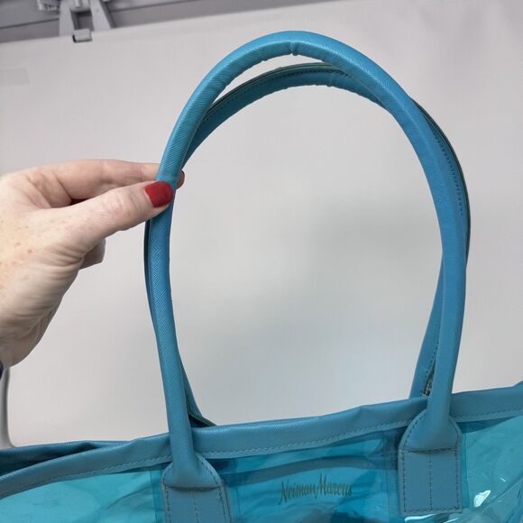 Neiman Marcus Women Transparent Clear Blue Plastic PVC Tote Bag 16”x11” - Picture 3 of 8